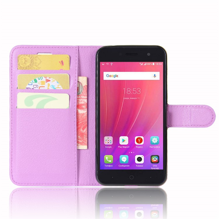 Litchi Skin Magnetic Leather Stand Cover for ZTE Blade A520 - Purple-4