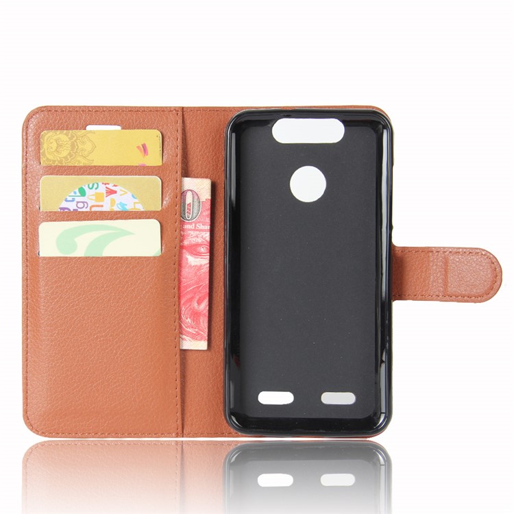 Litchi Skin PU Leather Wallet Case for ZTE Blade V8 Lite - Brown-3
