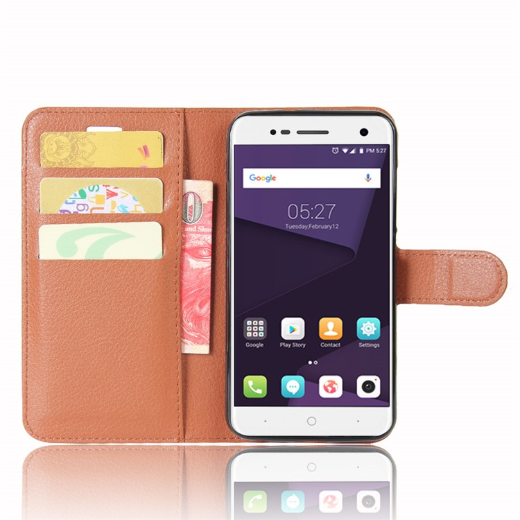 Litchi Skin PU Leather Wallet Case for ZTE Blade V8 Lite - Brown-4
