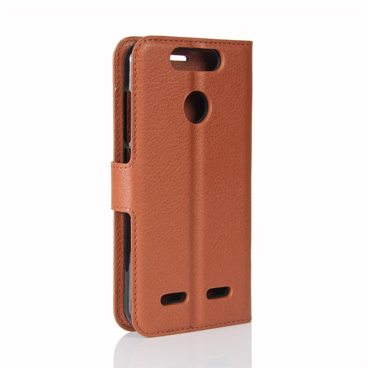 Litchi Skin PU Leather Wallet Case for ZTE Blade V8 Lite - Brown-6