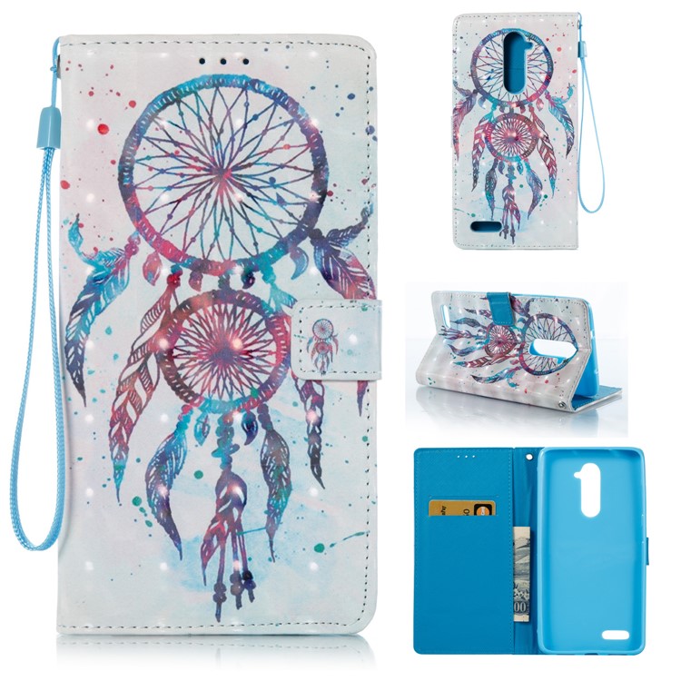 Patterned Light Spot Decor Leather Wallet Phone Casing with Lanyard for ZTE ZMAX Pro Z981 - Blue Dream Catcher-1