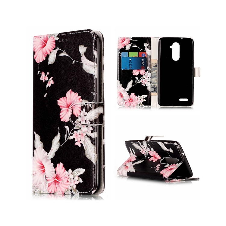 Patterned Leather Wallet Stand Cover Accessory for ZTE ZMAX Pro Z981 - Beautiful Flowers-1