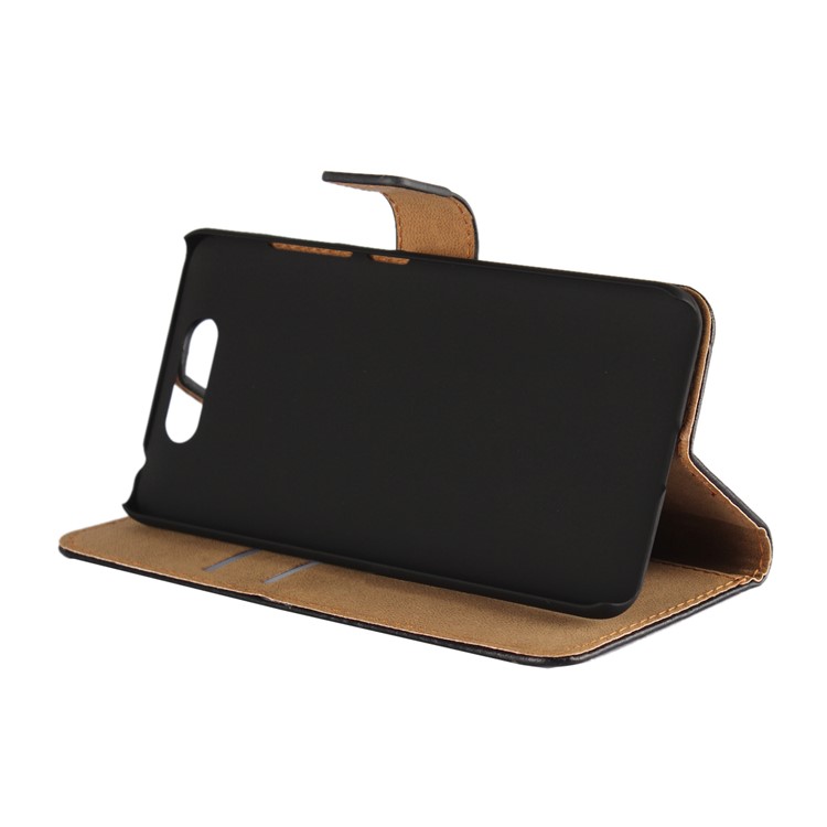 Genuine Split Leather Wallet Magnetic Flip Shell for ZTE Blade V8 - Black-2