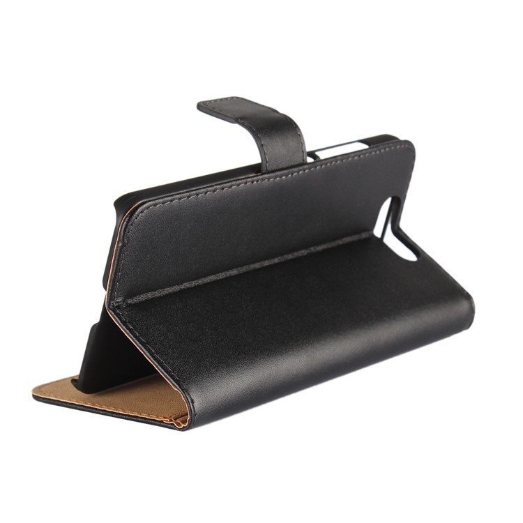 Genuine Split Leather Wallet Magnetic Flip Shell for ZTE Blade V8 - Black-3