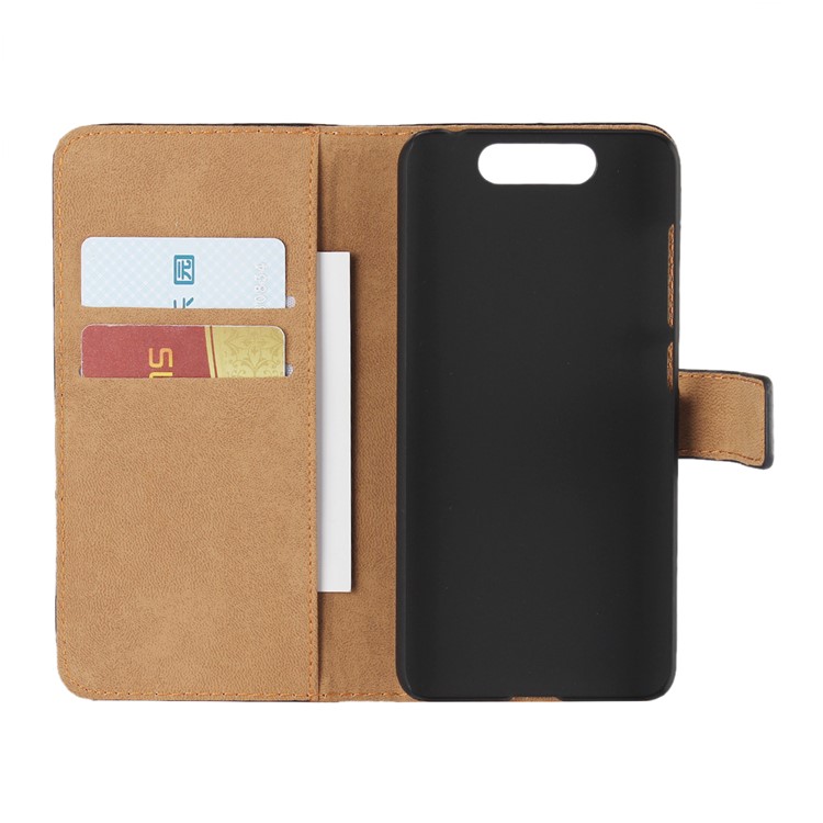 Genuine Split Leather Wallet Magnetic Flip Shell for ZTE Blade V8 - Black-4