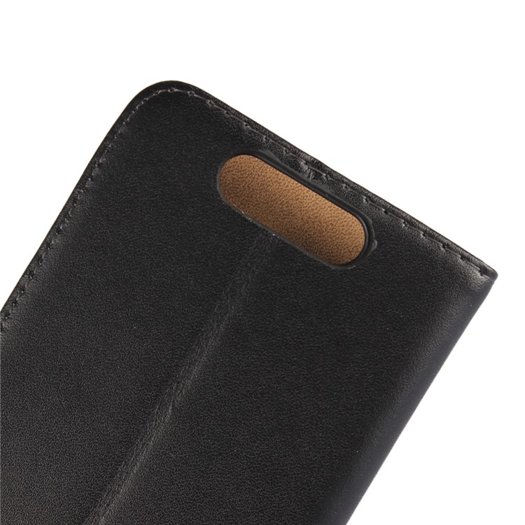 Genuine Split Leather Wallet Magnetic Flip Shell for ZTE Blade V8 - Black-7