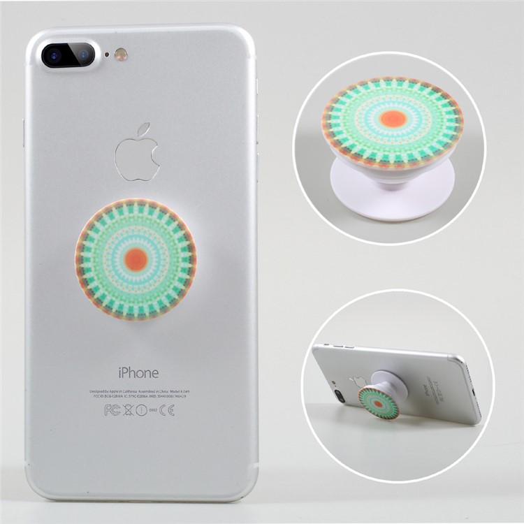 Finger Grip Stretchable Mount Stand Cord Winder for iPhone Samsung Sony Huawei Etc - Green Kaleidoscope-1