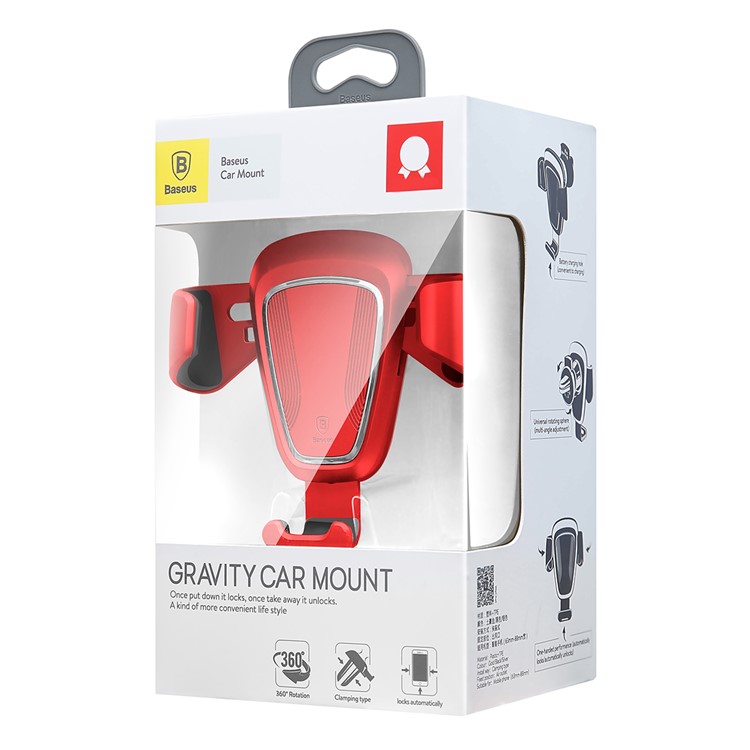BASEUS Gravity Car Air Vent Mount Rotary Phone Holder for iPhone Samsung Huawei - Red-11