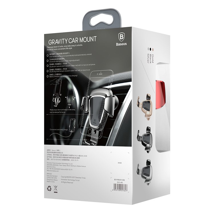 BASEUS Gravity Car Air Vent Mount Rotary Phone Holder for iPhone Samsung Huawei - Red-12