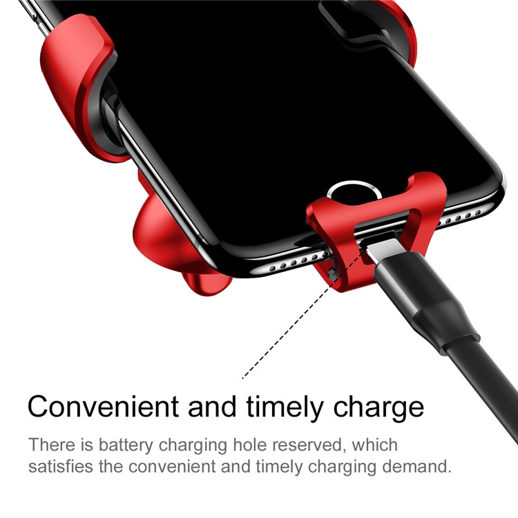 BASEUS Gravity Car Air Vent Mount Rotary Phone Holder for iPhone Samsung Huawei - Red-6