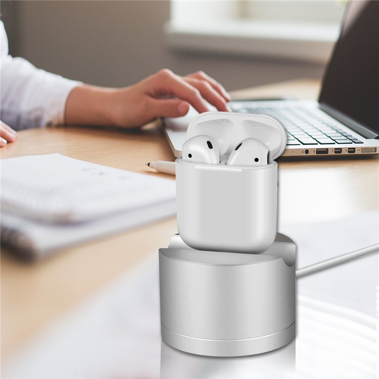 Aluminum Alloy Scratch-free Charging Dock Station Stand for AirPods/ iPhone/ Magic Mouse - Silver-7