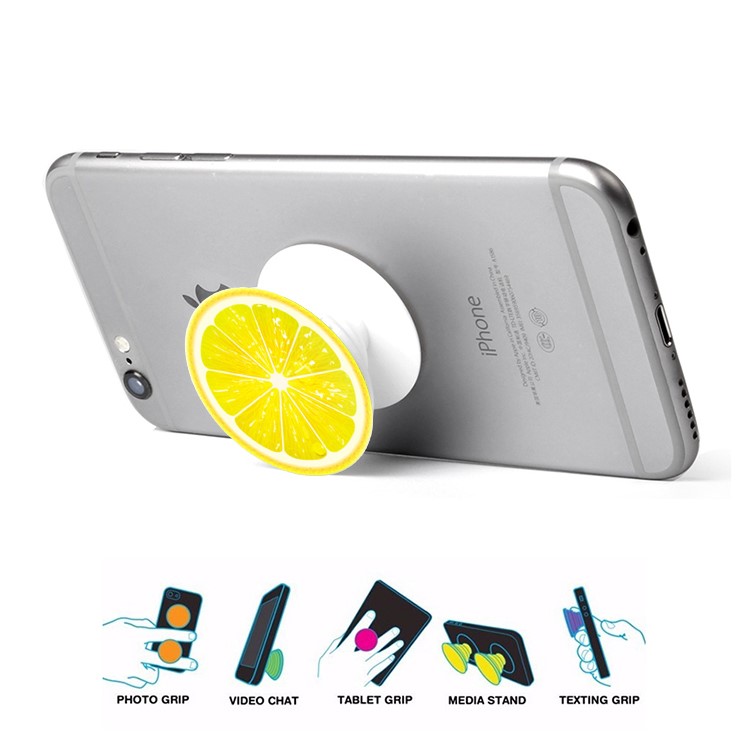 Fruit Style Stretchable Finger Grip Mount Stand Cord Winder for iPhone Samsung Etc - Orange / Yellow-1