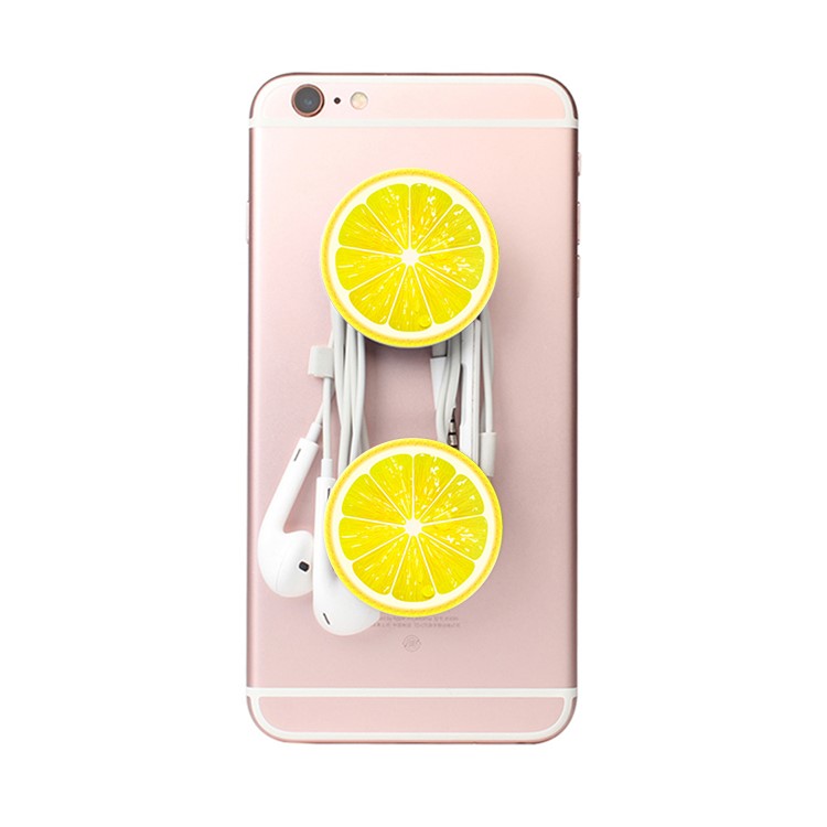 Fruit Style Stretchable Finger Grip Mount Stand Cord Winder for iPhone Samsung Etc - Orange / Yellow-2