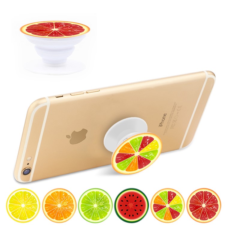 Fruit Style Stretchable Finger Grip Mount Stand Cord Winder for iPhone Samsung Etc - Orange / Yellow-4