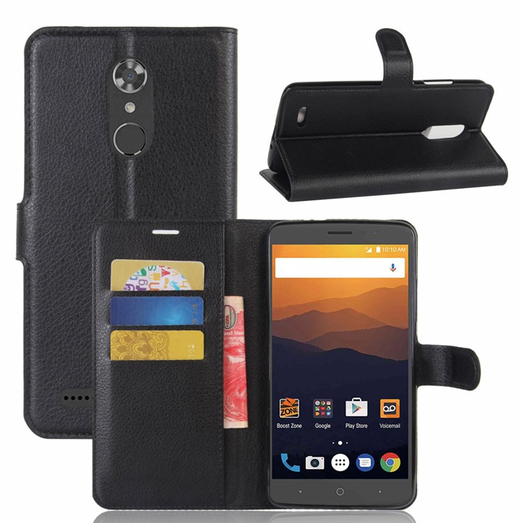 Litchi Texture Stand Leather Wallet Flip Case for ZTE Max Xl N9560/Z986 - Black-1