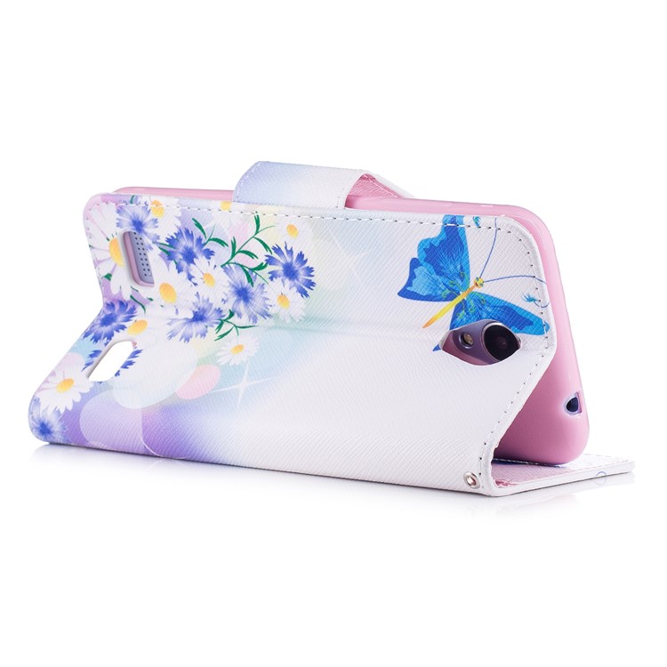 Pattern Printing Wallet Leather Cell Phone Case for ZTE Blade A520 - Blue Butterfly-4