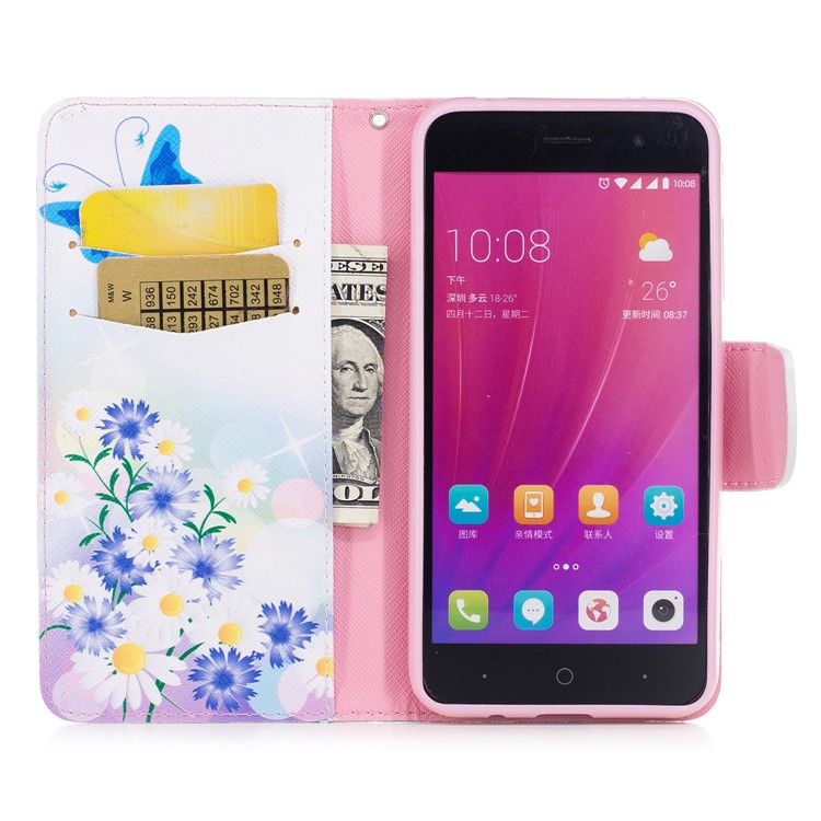 Pattern Printing Wallet Leather Cell Phone Case for ZTE Blade A520 - Blue Butterfly-8