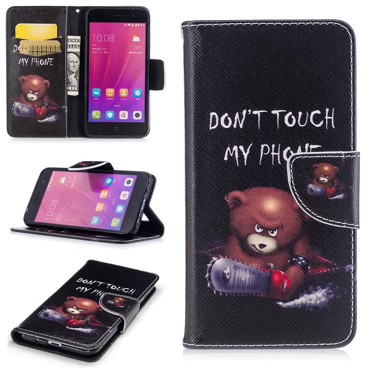 Pattern Printing Wallet Leather Stand Shell Cover for ZTE Blade A520 - Brown Bear-1