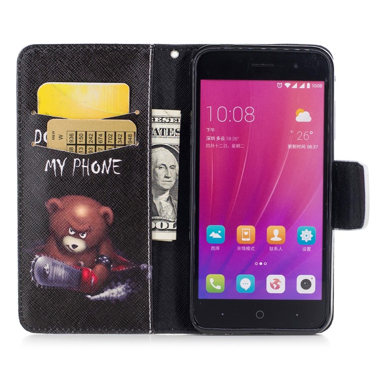Pattern Printing Wallet Leather Stand Shell Cover for ZTE Blade A520 - Brown Bear-8