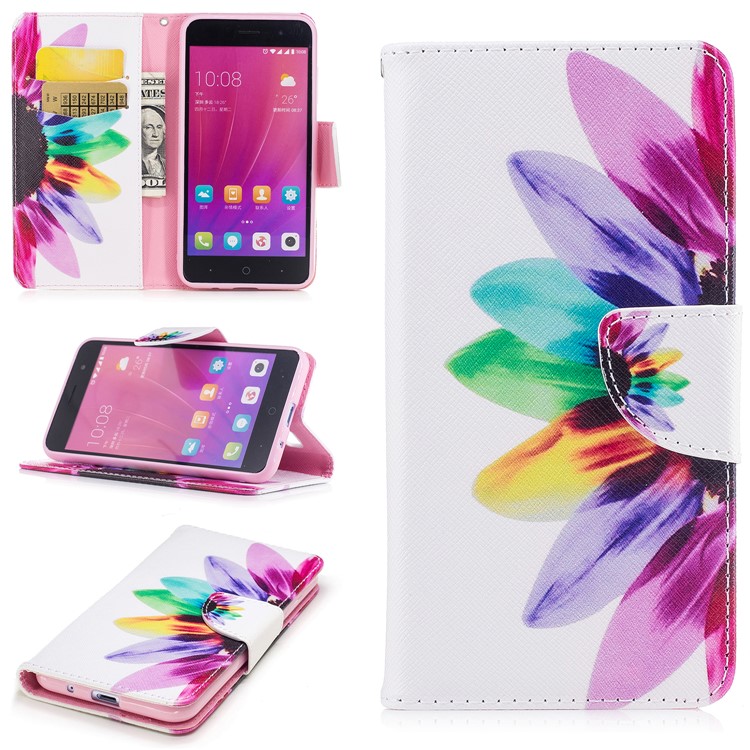 Padrão de impressão Carteira Carteira de couro Caixa móvel com suporte para ZTE Blade A520 - pétalas padrão-1