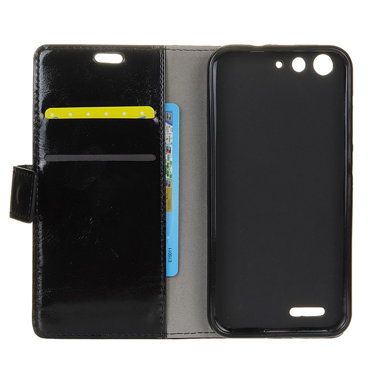 Crazy Horse Texture Stand Leather Wallet Flip Case for ZTE Blade L6 - Black-4