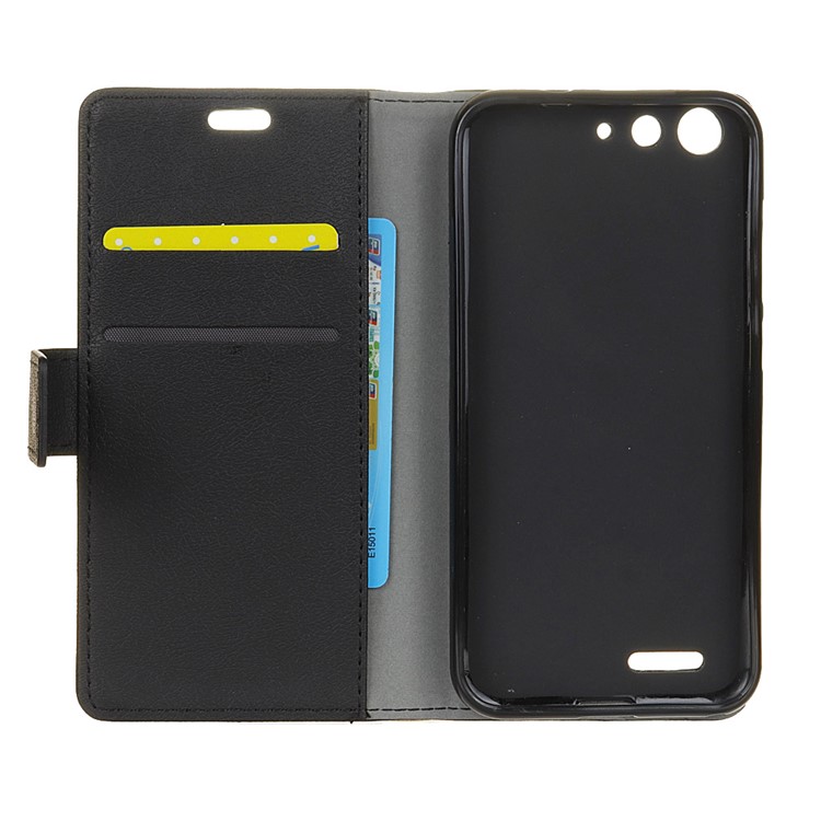 Wallet Stand Leather Phone Accessory Cover for ZTE Blade L6 - Black-4