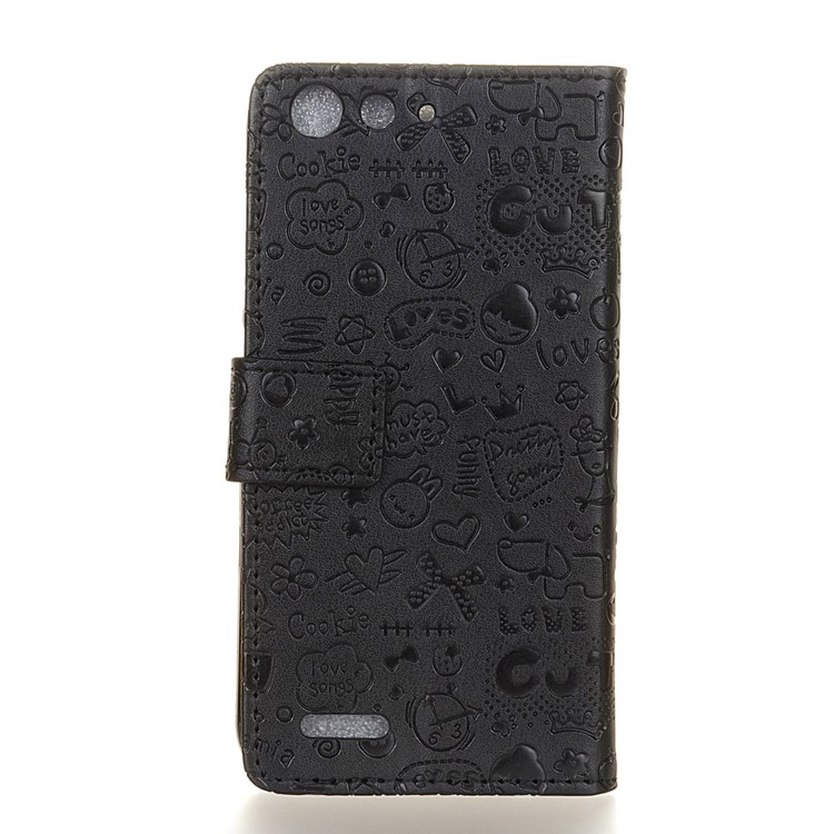 Cartoon Graffiti Stand Leather Wallet Flip Case for ZTE Blade L6 - Black-2