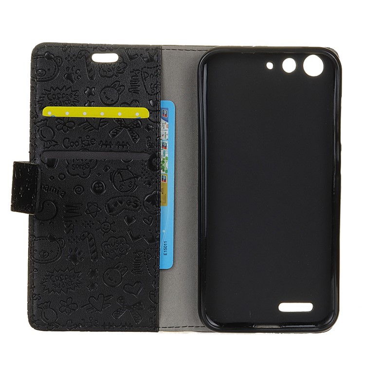 Cartoon Graffiti Stand Leather Wallet Flip Case for ZTE Blade L6 - Black-4