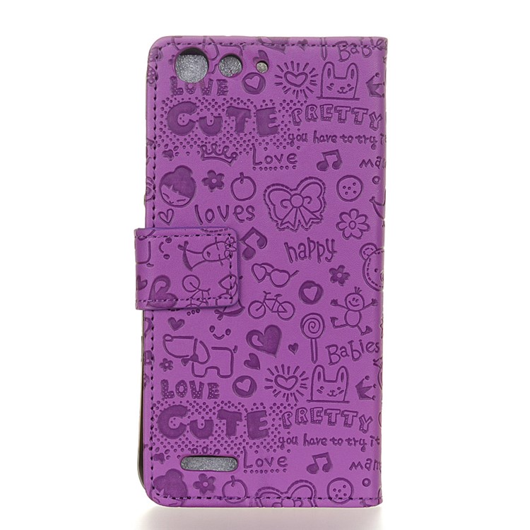 For ZTE Blade L6 Cartoon Graffiti Stand Leather Wallet Folio Case - Purple-3