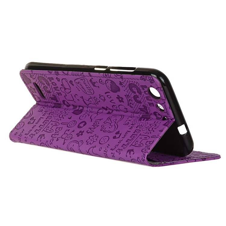 For ZTE Blade L6 Cartoon Graffiti Stand Leather Wallet Folio Case - Purple-9