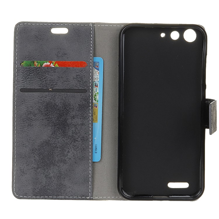 Retro Style Wallet Leather Cell Phone Case with Stand for ZTE Blade L6 - Grey-4