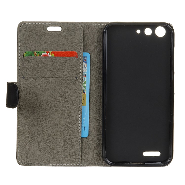 Wallet Leather Stand Cover for ZTE Blade L6 - Black-4