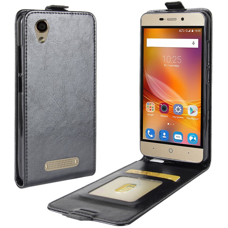 Crazy Horse Skin Vertical PU Leather Flip Case for ZTE Blade X3 - Black-1