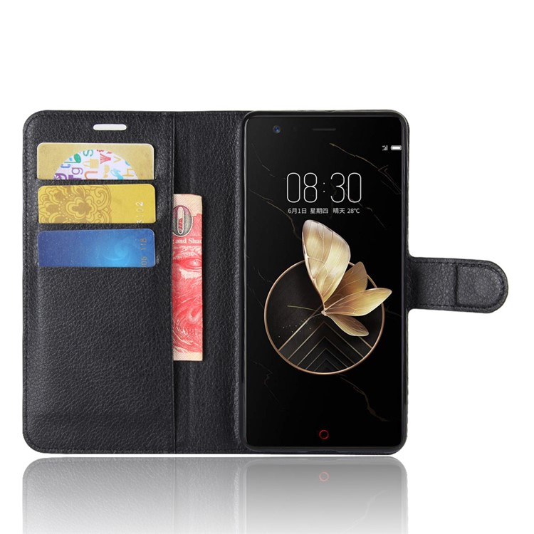 For ZTE nubia Z17 Litchi Texture Leather Wallet Stand Phone Accessory Case - Black-4