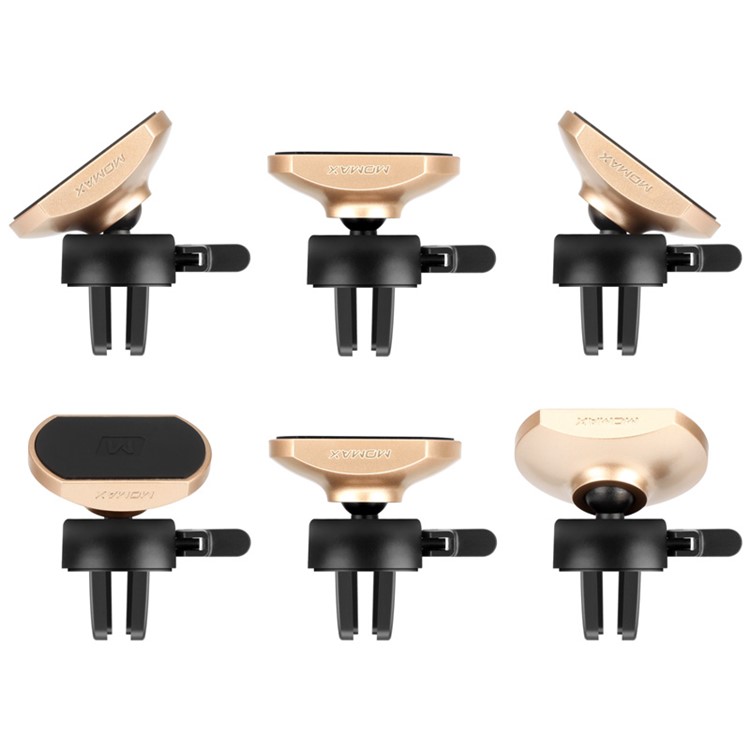 MOMAX Elite Magnetic 360° Rotation Phone Car Mount Mini Stand Holder - Gold Color-13