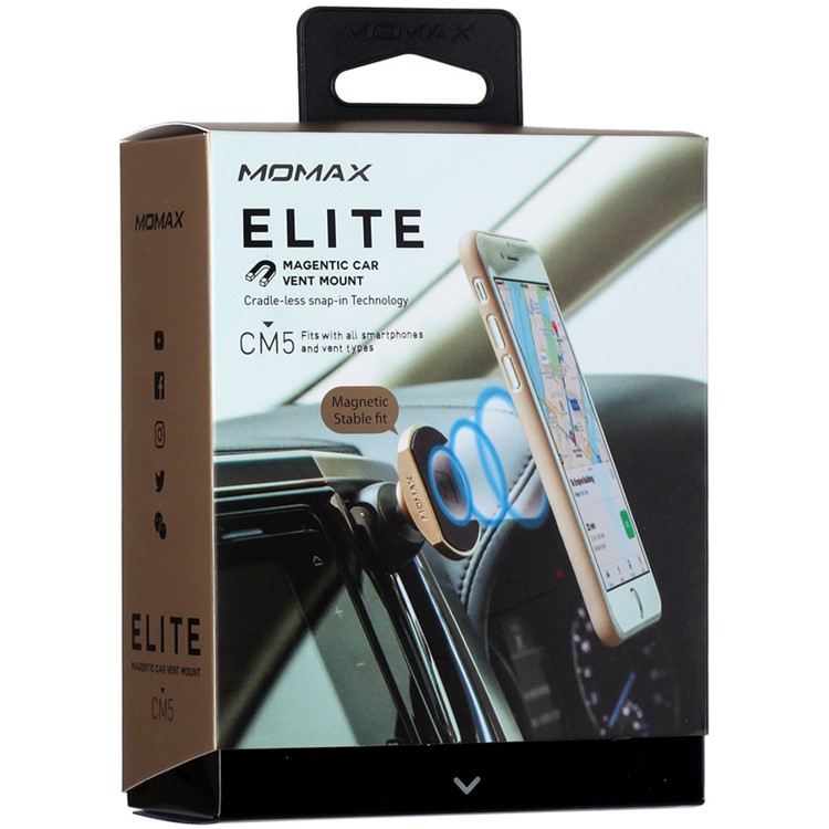 MOMAX Elite Magnetic 360° Rotation Phone Car Mount Mini Stand Holder - Gold Color-14