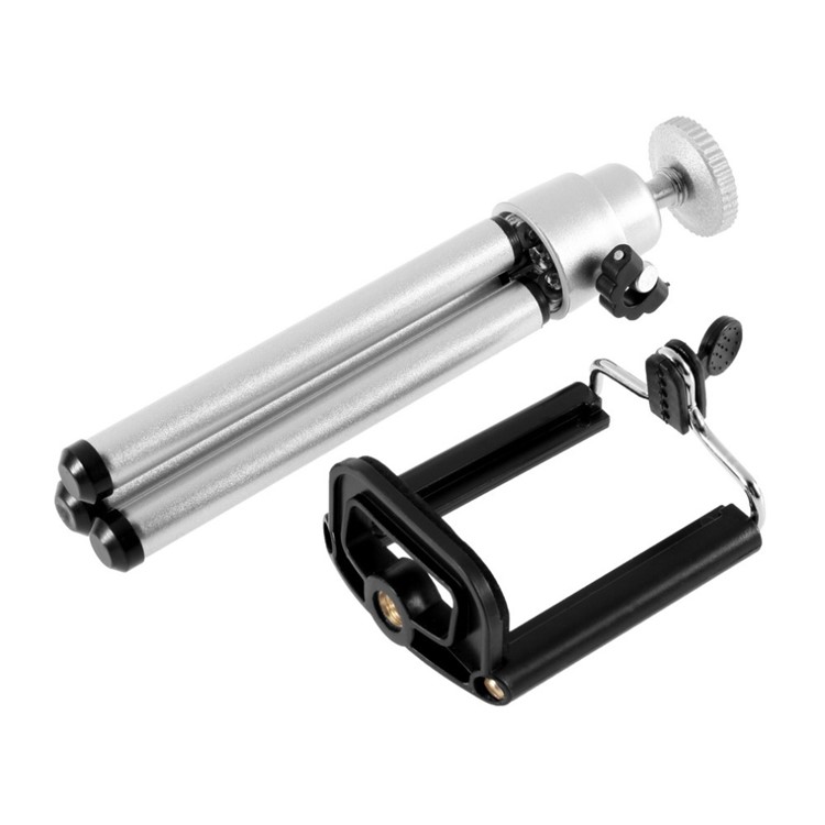 Mini Extendable Tripod + Phone Holder for iPhone Samsung, Width: 55-85mm - Silver Color-3
