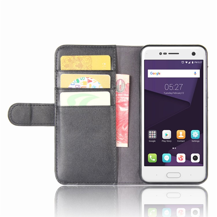 Genuine Split Leather Wallet Stand Phone Case for ZTE Blade V8 Mini - Black-5