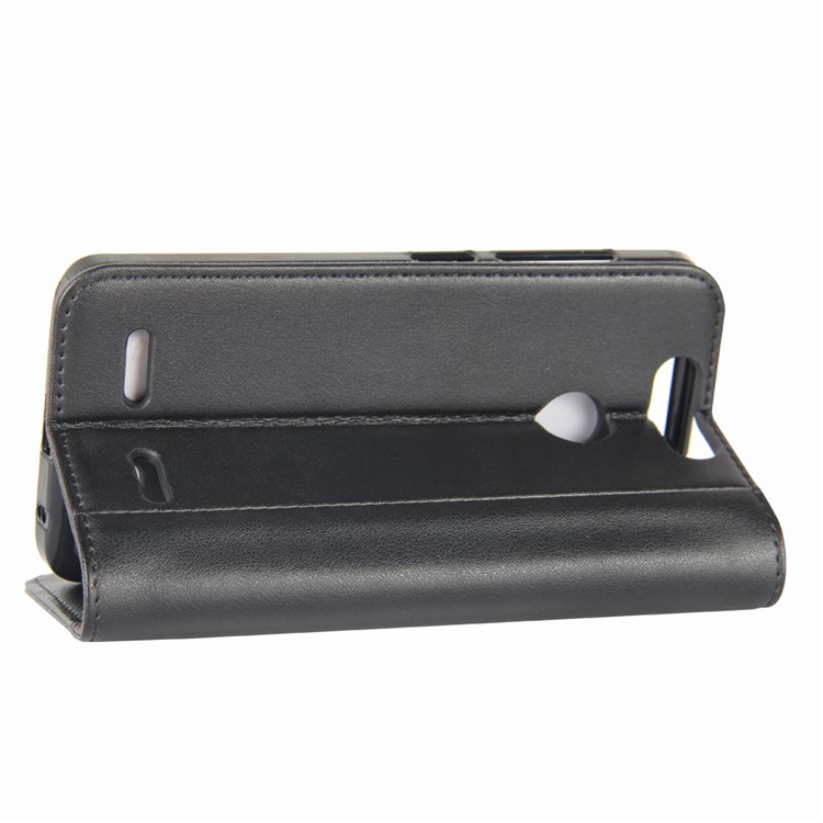 Genuine Split Leather Wallet Stand Phone Case for ZTE Blade V8 Mini - Black-6