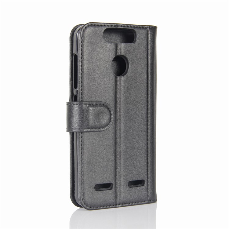 Genuine Split Leather Wallet Stand Phone Case for ZTE Blade V8 Mini - Black-7
