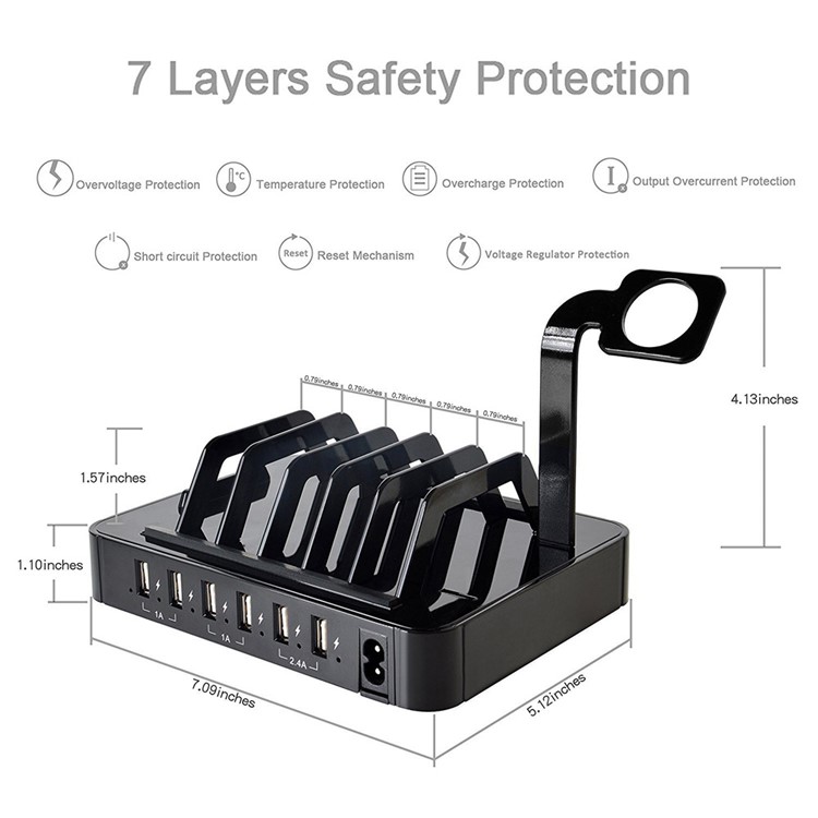 YM-UD03 Universal 50W 6 Ports USB Charging Dock Charging Stand for Apple Watch iPhone iPad Samsung-14