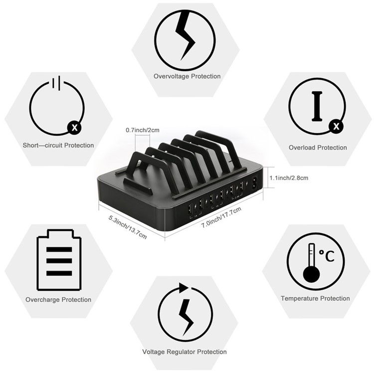 YM-UD03 Universal 50W 6 Ports USB Charging Dock Charging Stand for Apple Watch iPhone iPad Samsung-16