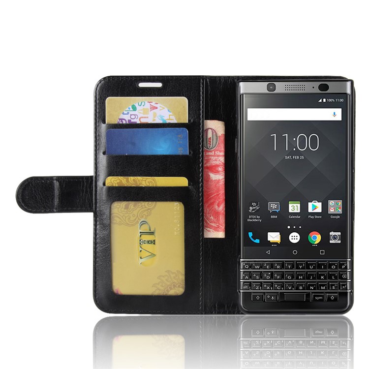 Crazy Horse Stand Wallet Leather Mobile Phone Casing for BlackBerry Keyone - Black-5