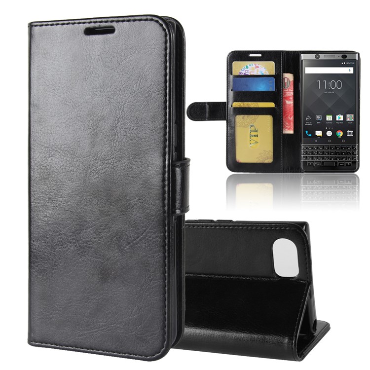 Crazy Horse Stand Wallet Leather Mobile Phone Casing for BlackBerry Keyone - Black-8