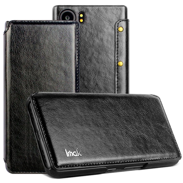 IMAK The Count Series Crazy Horse Noble PU Leather Wallet Case for BlackBerry Keyone - Black-1