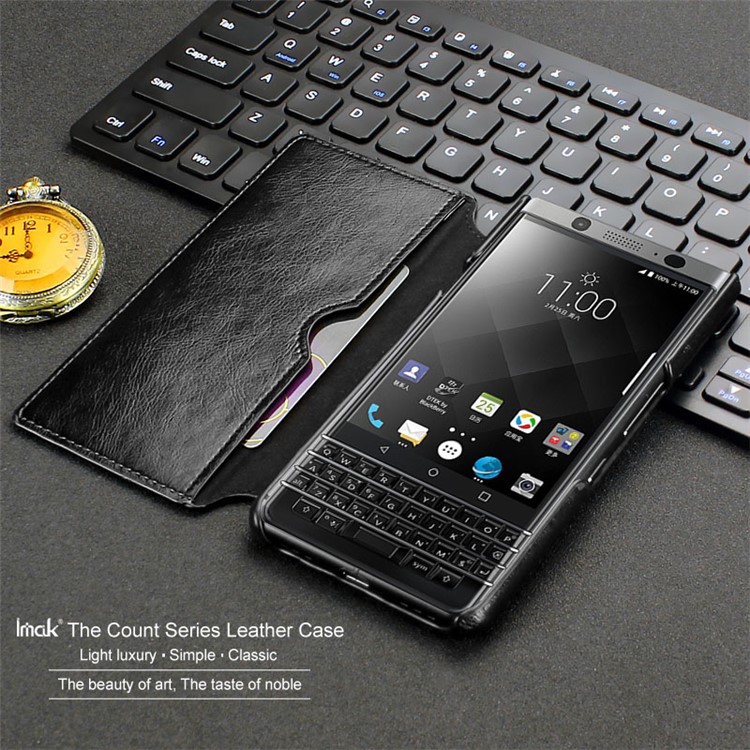 IMAK The Count Series Crazy Horse Noble PU Leather Wallet Case for BlackBerry Keyone - Black-3