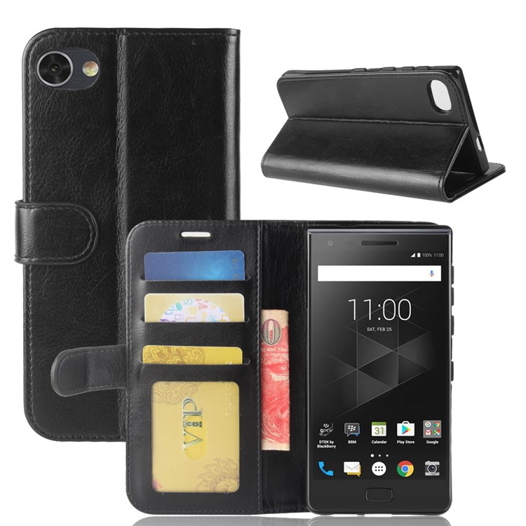 Crazy Horse Wallet Leather Stand Cell Phone Case with Magnet for BlackBerry Motion - Black-2
