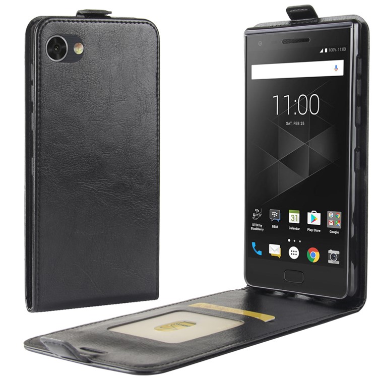 Crazy Horse Vertical Flip Card Holder Leather Mobile Case for BlackBerry Motion - Black-1