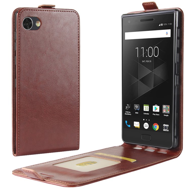 Crazy Horse Vertical Flip Card Holder Leather Cellphone Cover for BlackBerry Motion - Brown-1