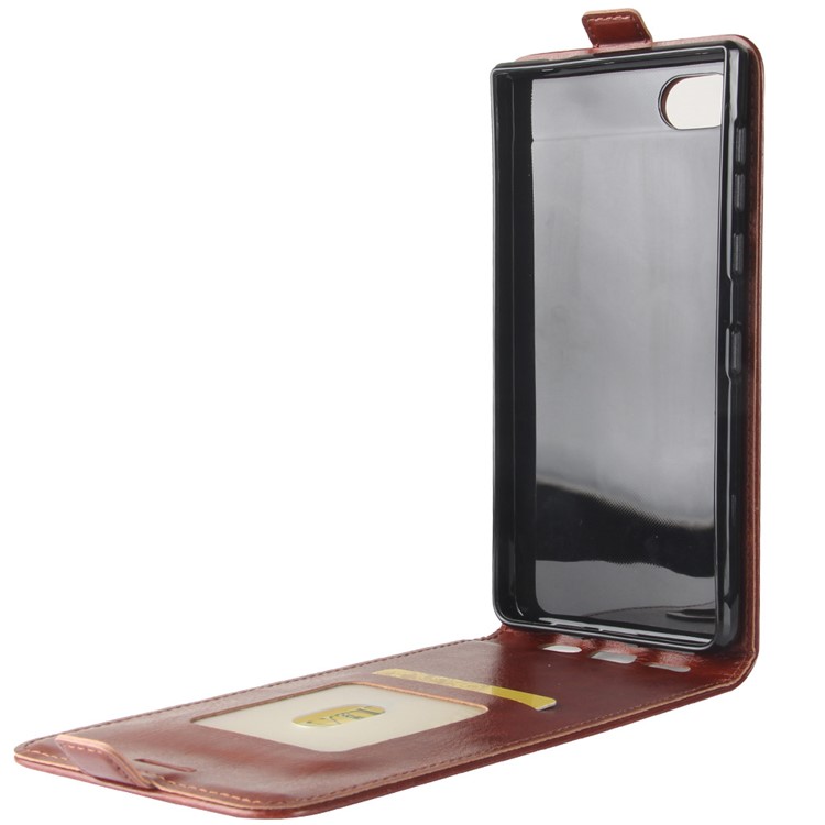 Crazy Horse Vertical Flip Card Holder Leather Cellphone Cover for BlackBerry Motion - Brown-9
